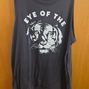 Black Graphic Tank Top with Tiger Print